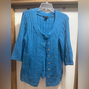Linda Matthews chunky knit blue sweater 3/4 sleeve XL OBO